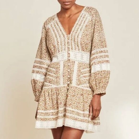 NWT Veronica Beard Addilyn Floral Peasant Mini Dress in Stone Multi Size 0
